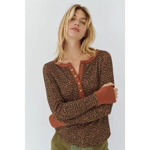 Free People Everest Printed Henley Leopard Print Size Large